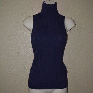 NWOT $225 Sz XS Allude Navy Cotton Blend Ribbed Sleeveless Turtleneck Top